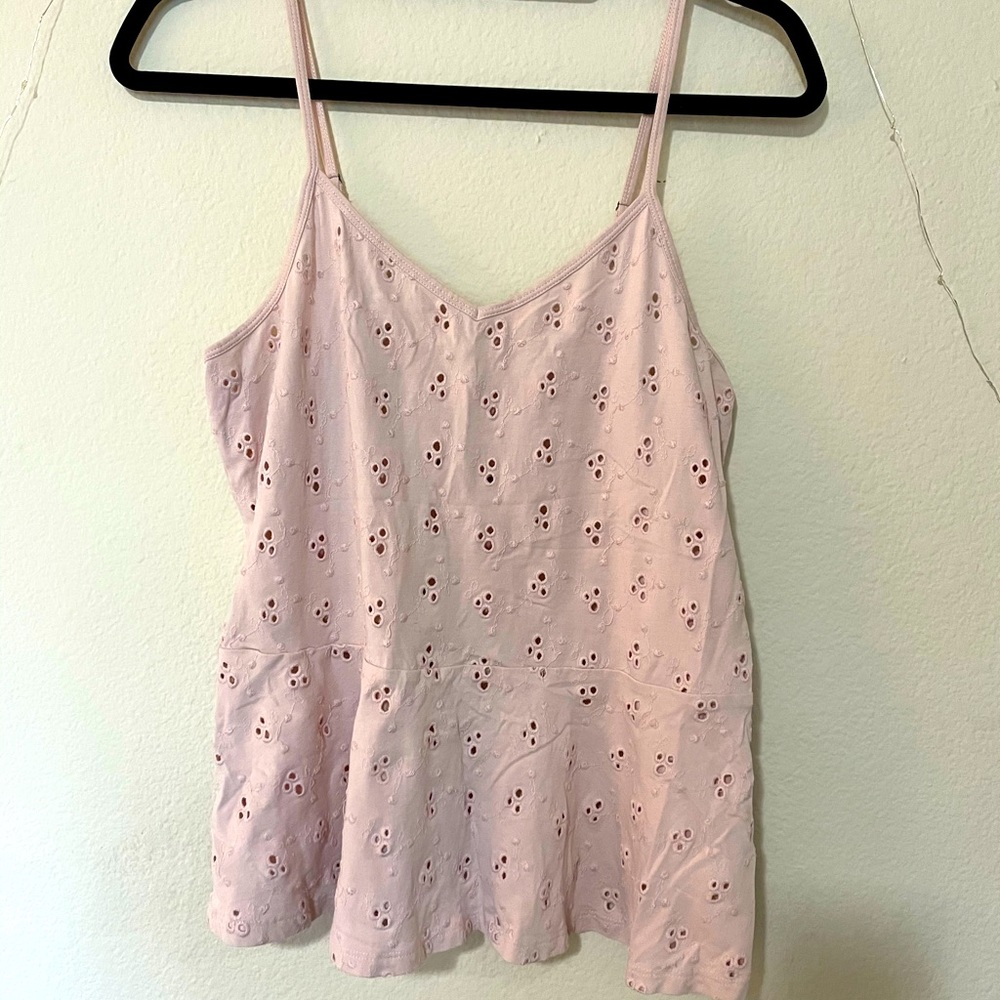 Pink embroidered peplum tank